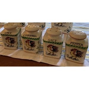Vintage Provincial Spice canisters Rooster and Roses 1930's Japan